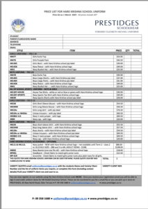 HKS Uniform Price List